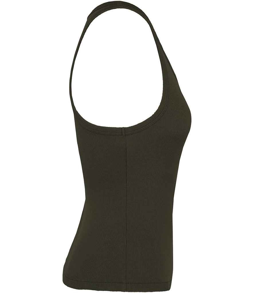 Native Spirit Ladies Ribbed Tank Top in Organic Khaki, side view
