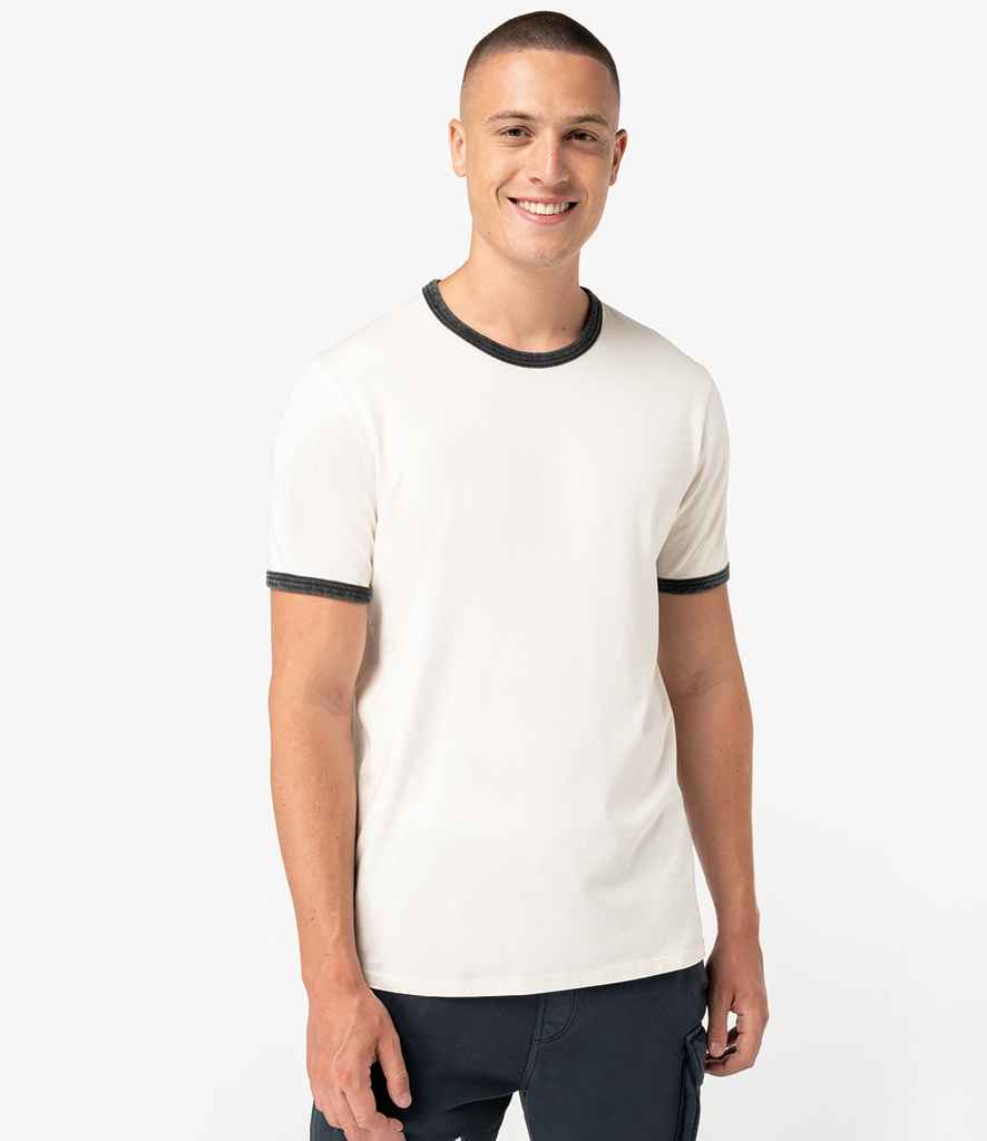 Native Spirit Ringer T-Shirt in Ivory/Washed Black