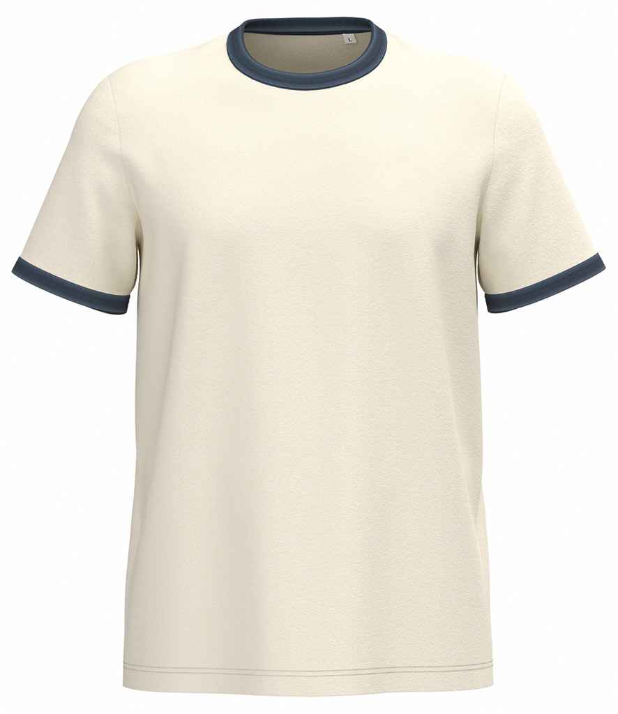 Native Spirit Ringer T-Shirt in Ivory/Washed Navy, front view