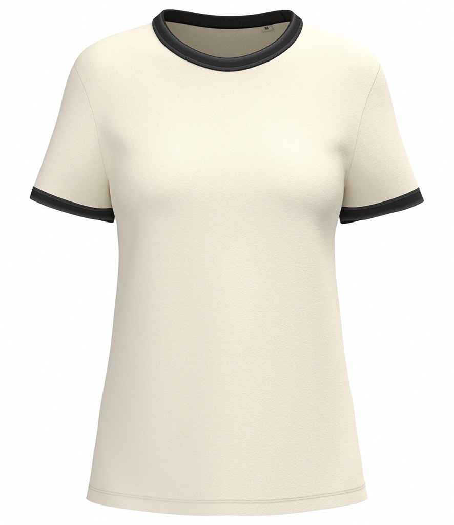 Native Spirit Ladies Ringer T-Shirt in Ivory/Washed Black, front view