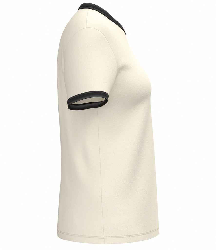 Native Spirit Ladies Ringer T-Shirt in Ivory/Washed Black, side view