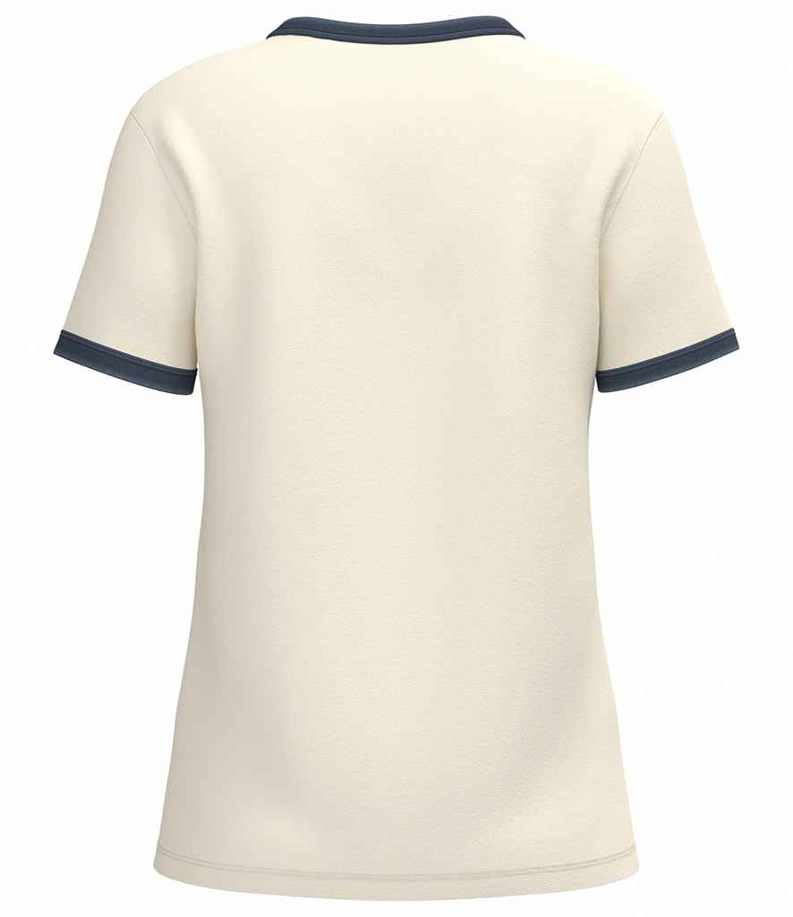 Native Spirit Ladies Ringer T-Shirt in Ivory/Washed Navy, back view