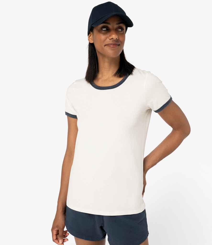 Native Spirit Ladies Ringer T-Shirt in Ivory/Washed Navy