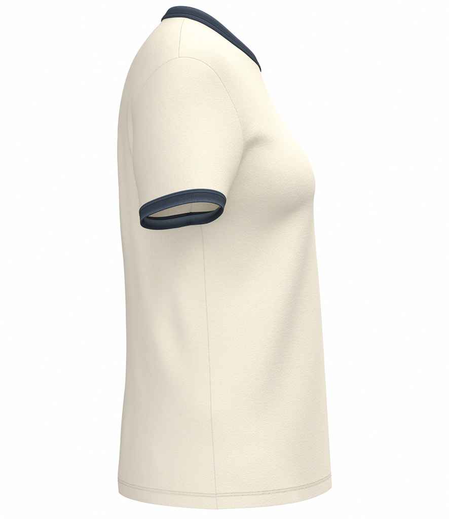 Native Spirit Ladies Ringer T-Shirt in Ivory/Washed Navy, side view