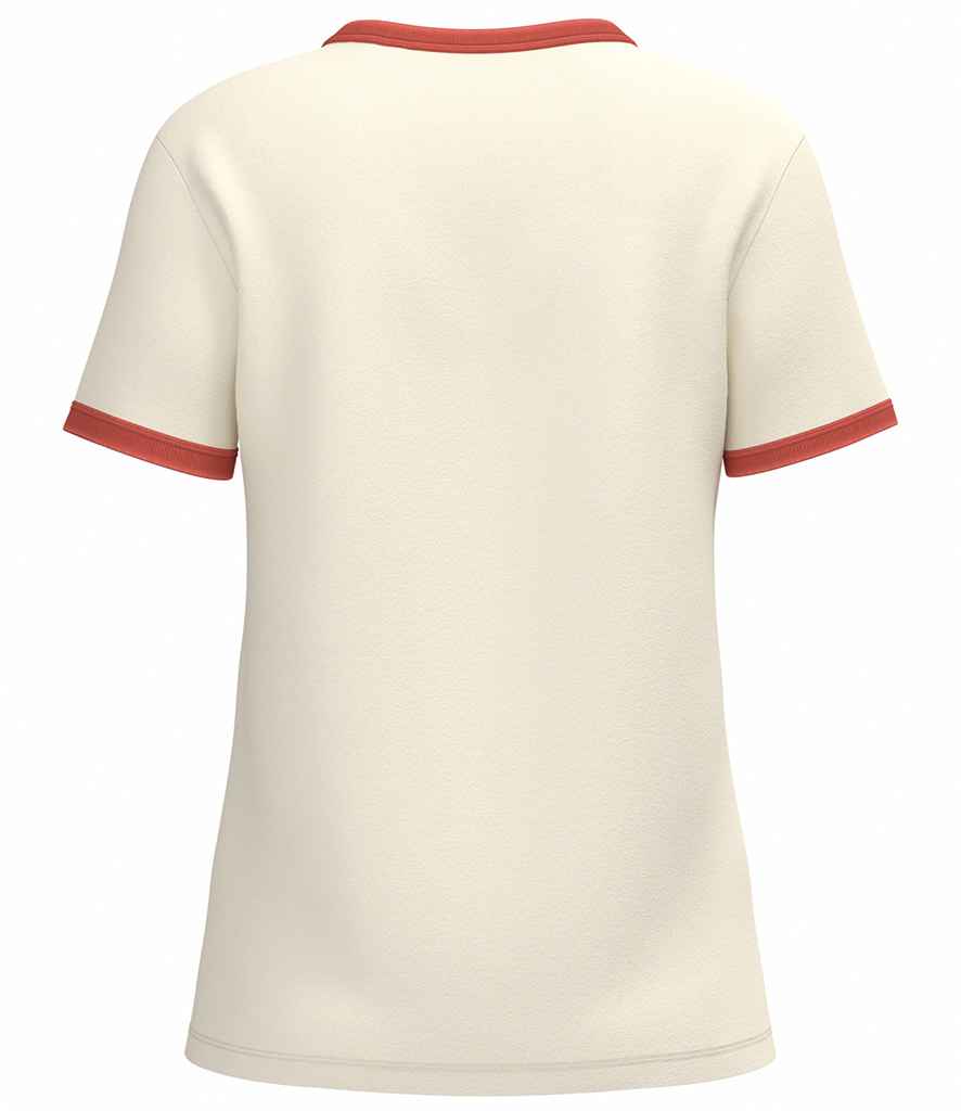 Native Spirit Ladies Ringer T-Shirt in Ivory/Washed Paprika, back view