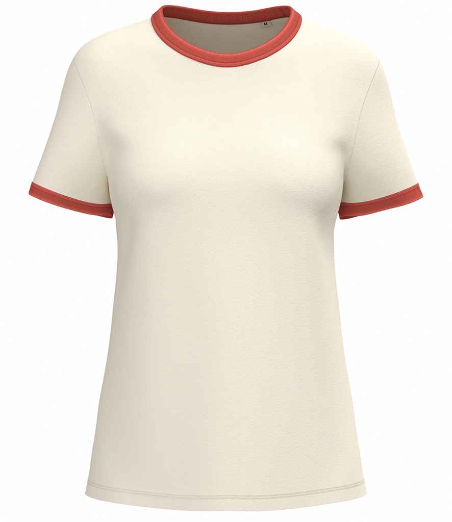 Native Spirit Ladies Ringer T-Shirt in Ivory/Washed Paprika, front view