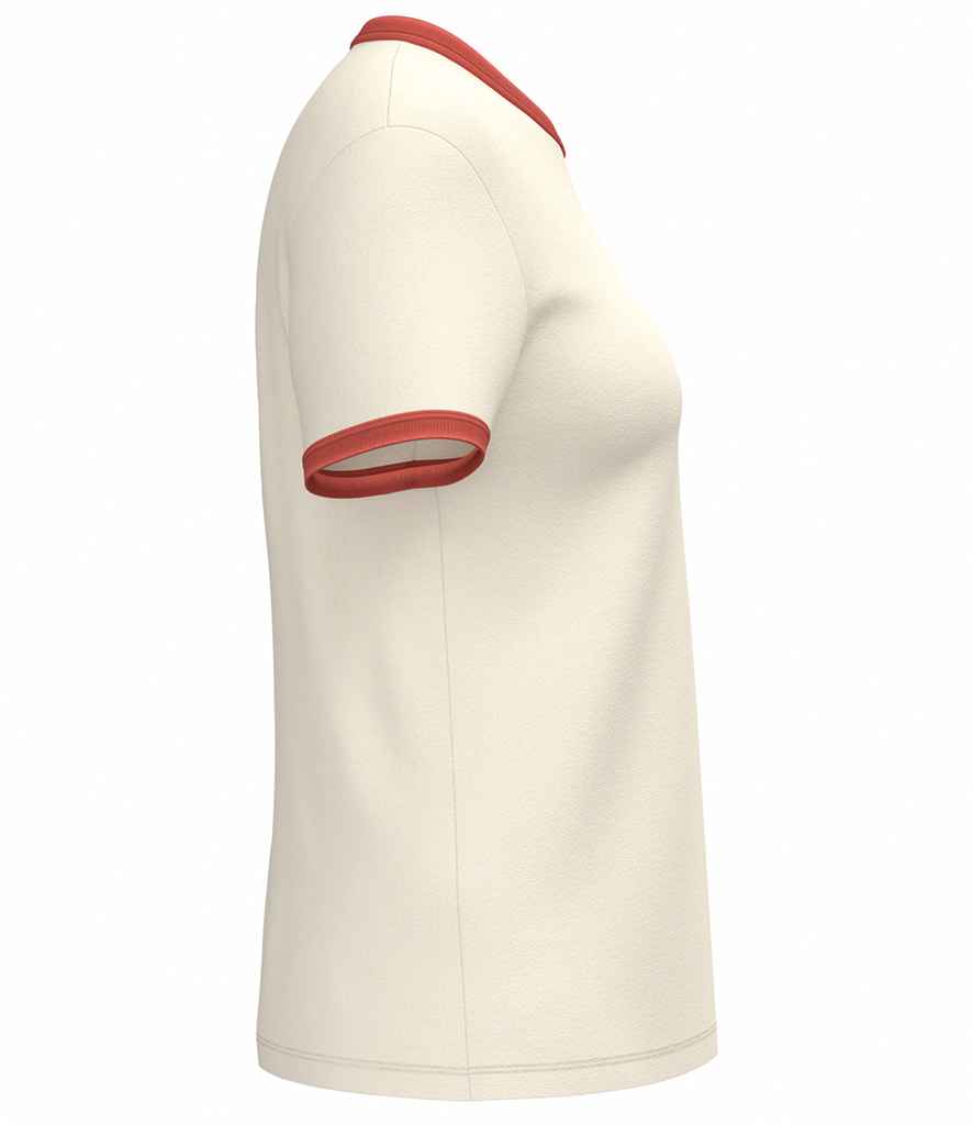 Native Spirit Ladies Ringer T-Shirt in Ivory/Washed Paprika, side view