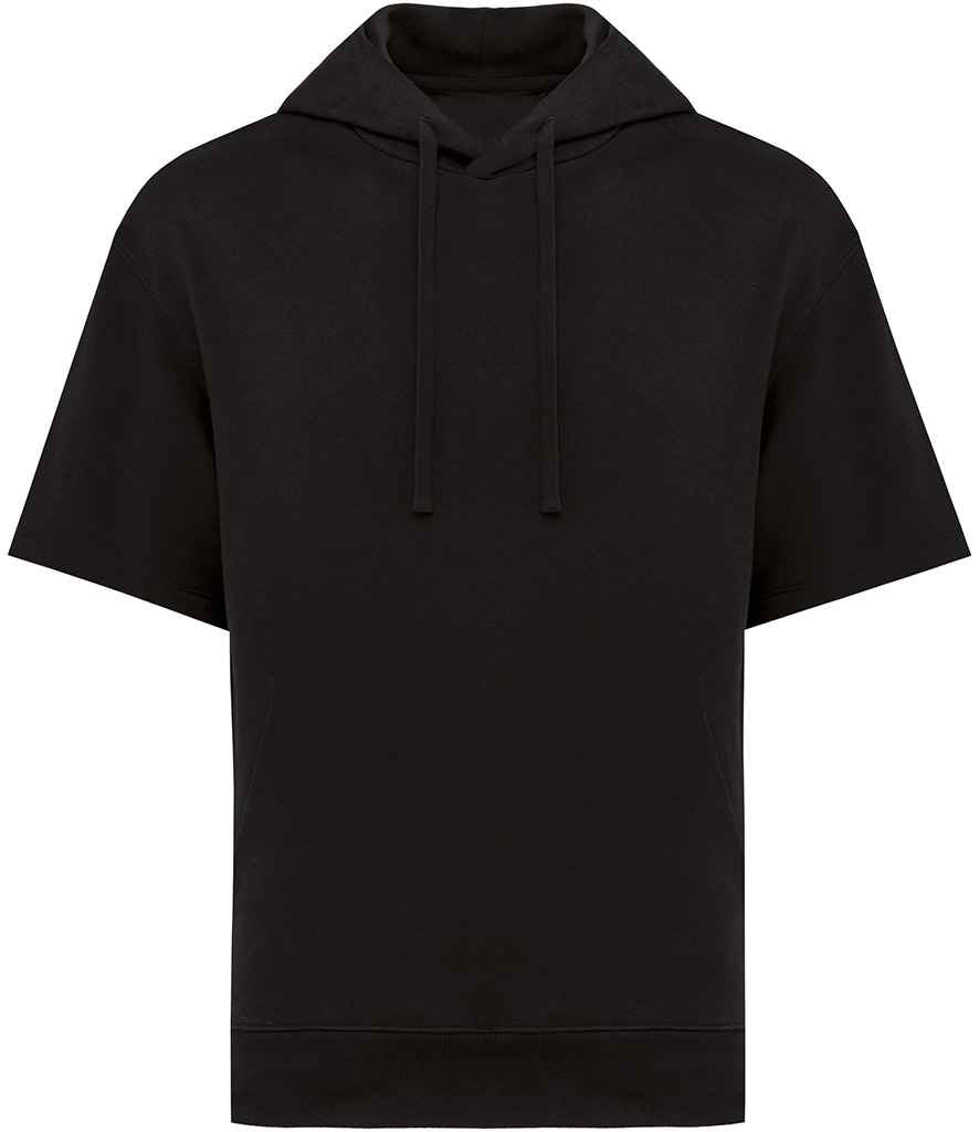 Native Spirit Unisex French Terry Short Sleeve Hooded Sweatshirt in Black, front view