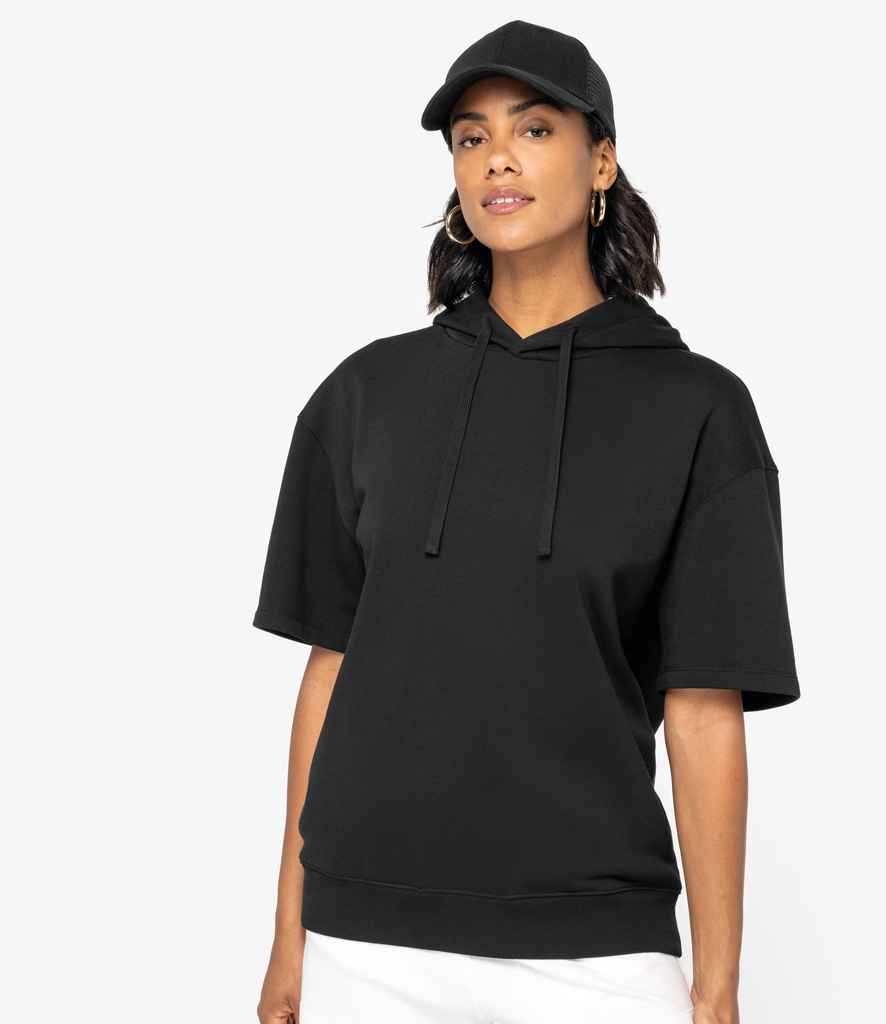 Native Spirit Unisex French Terry Short Sleeve Hooded Sweatshirt in Black