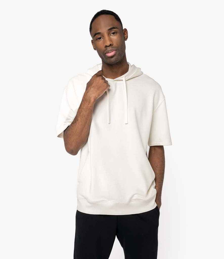 Native Spirit Unisex French Terry Short Sleeve Hooded Sweatshirt in Ivory