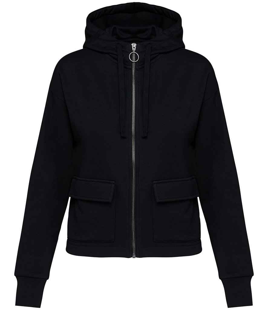 Native Spirit Ladies Full Zip Hooded Sweatshirt in Black, front view