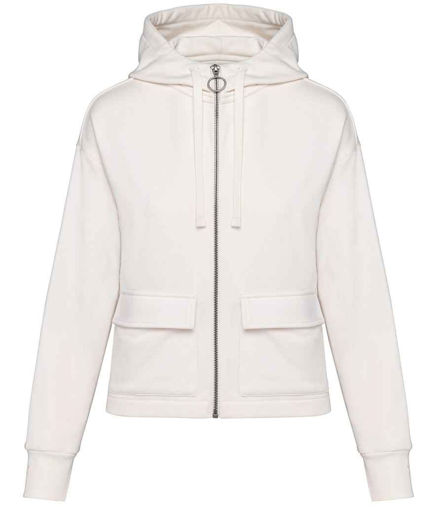 Native Spirit Ladies Full Zip Hooded Sweatshirt in Ivory, front view