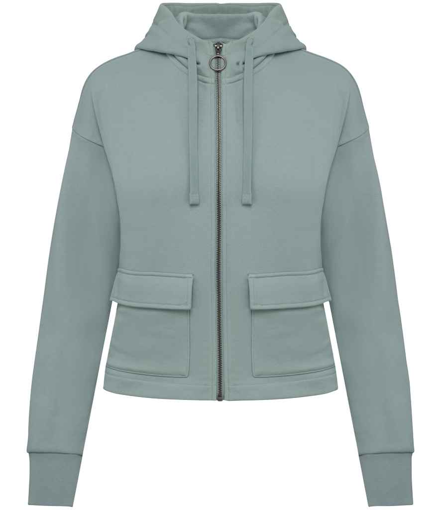Native Spirit Ladies Full Zip Hooded Sweatshirt in Jade Green, front view