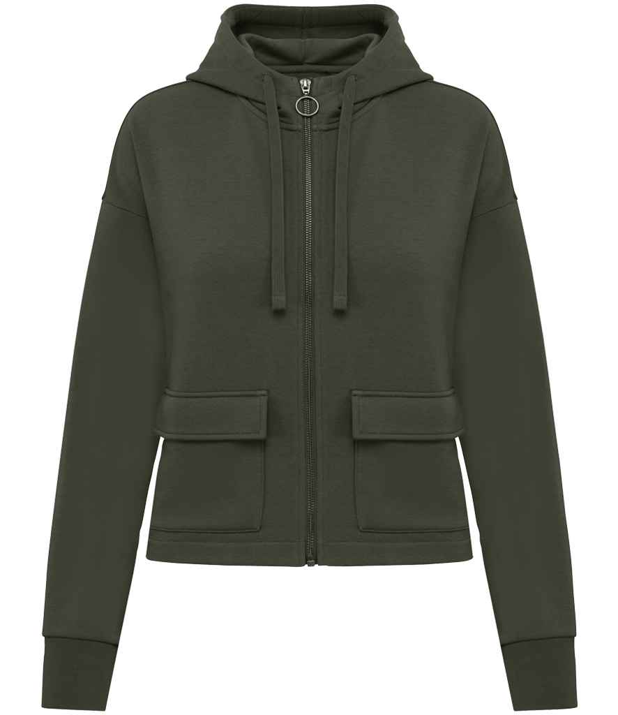 Native Spirit Ladies Full Zip Hooded Sweatshirt in Organic Khaki, front view