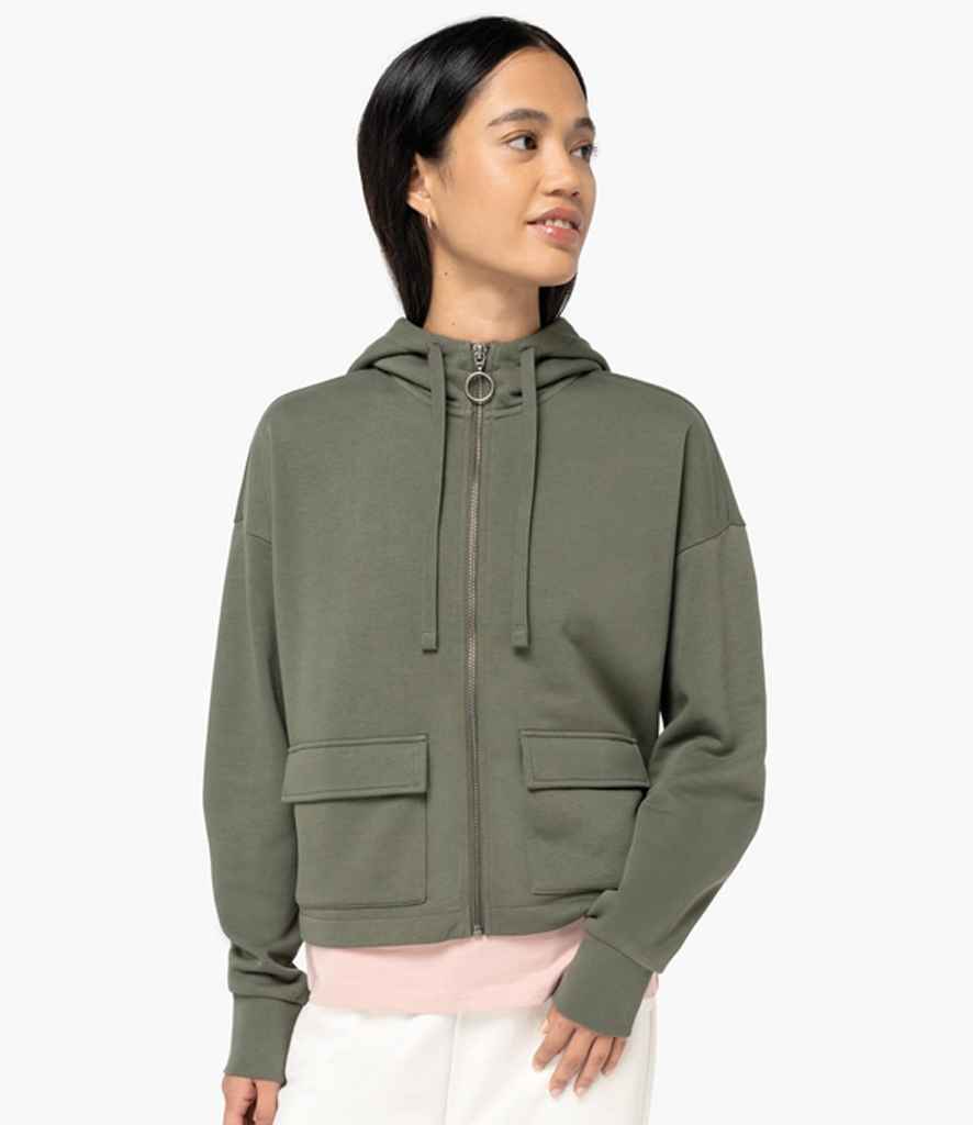 Native Spirit Ladies Full Zip Hooded Sweatshirt in Organic Khaki
