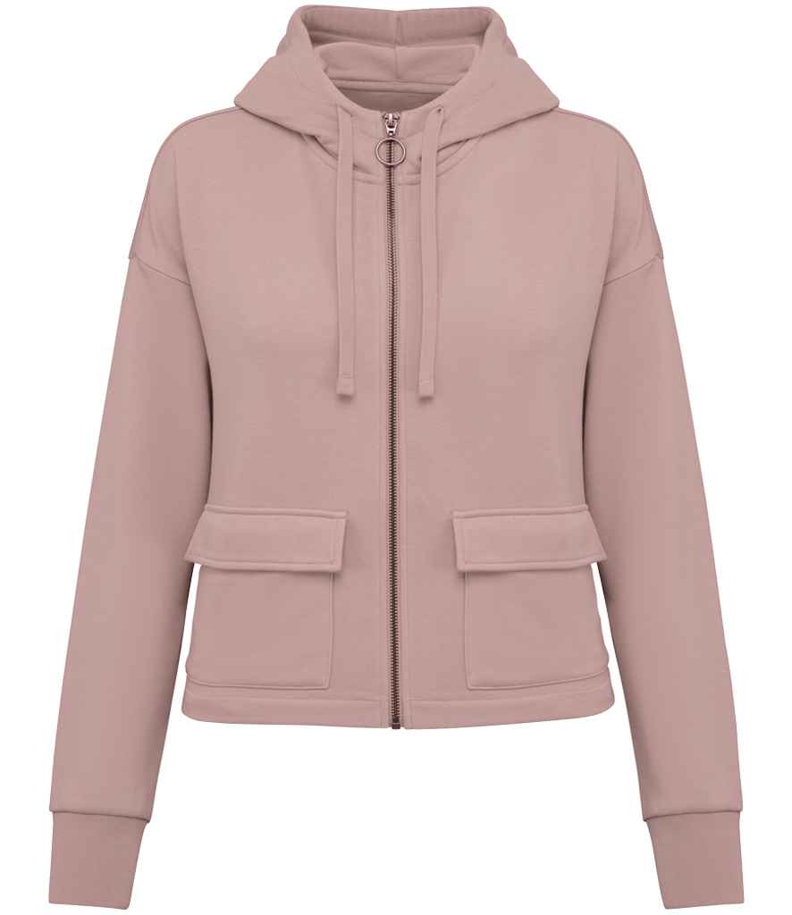 Native Spirit Ladies Full Zip Hooded Sweatshirt in Petal Rose, front view