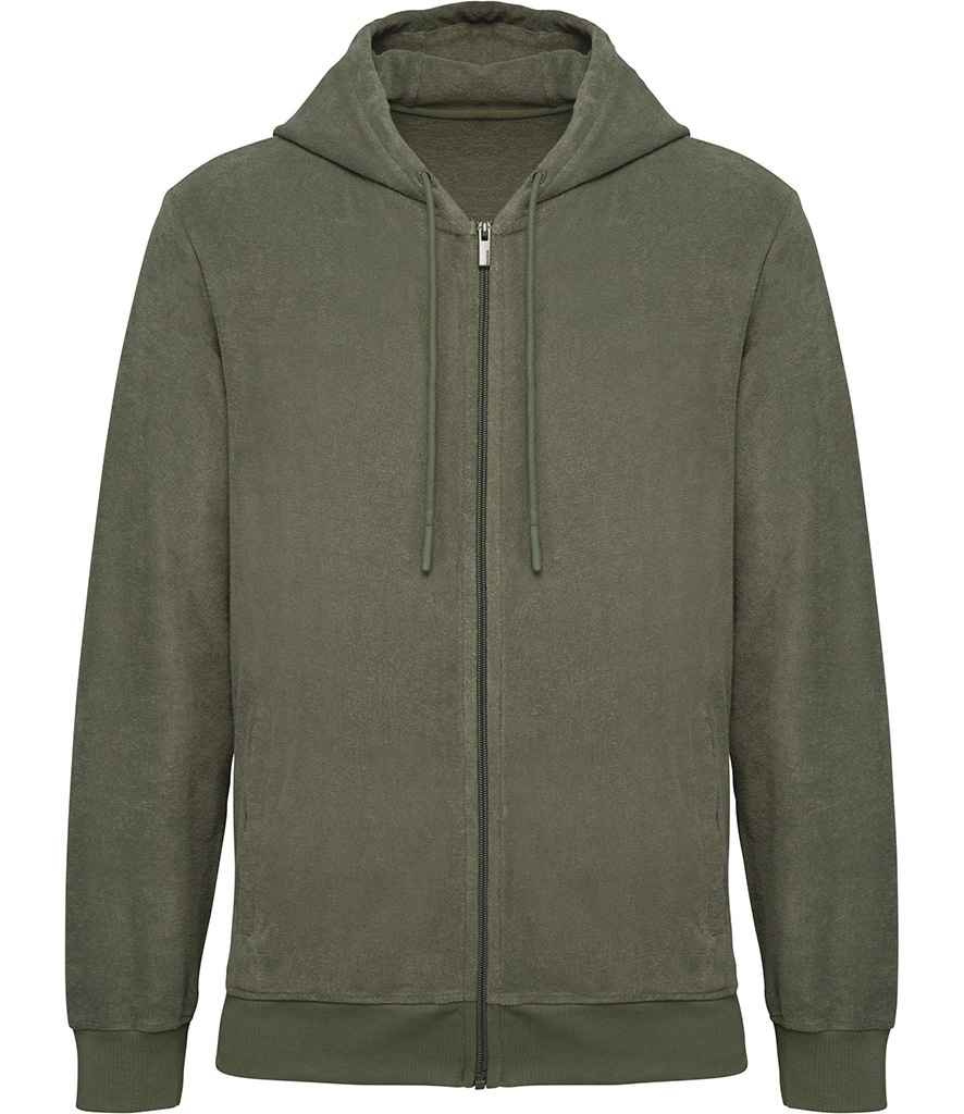 Native Spirit Terry Towel Full Zip Hooded Sweatshirt in Organic Khaki, front view