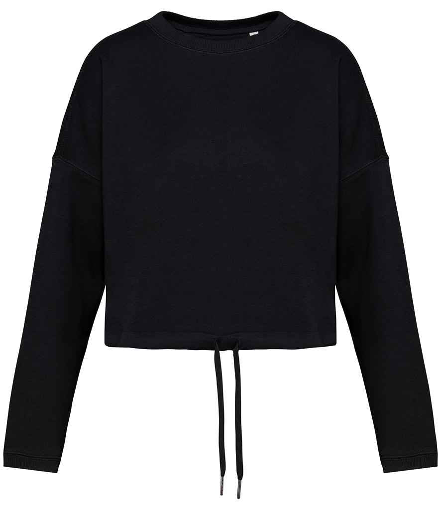 Native Spirit Ladies Oversized Cropped Sweatshirt in Black, front view