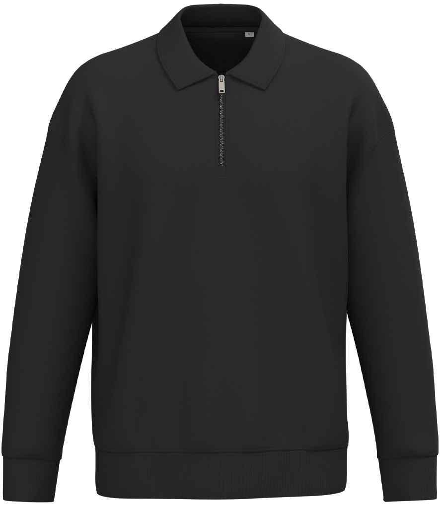 Native Spirit Unisex 1/4 Zip Sweatshirt with Polo Collar in Black, front view