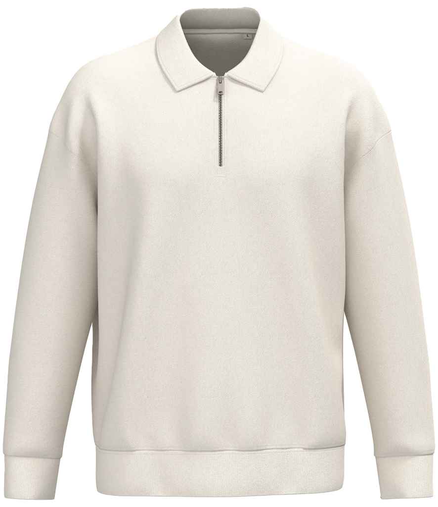 Native Spirit Unisex 1/4 Zip Sweatshirt with Polo Collar in Ivory, front view