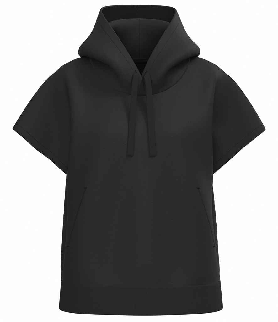 Native Spirit Ladies French Terry Sleeveless Hooded Sweatshirt in Black, front view
