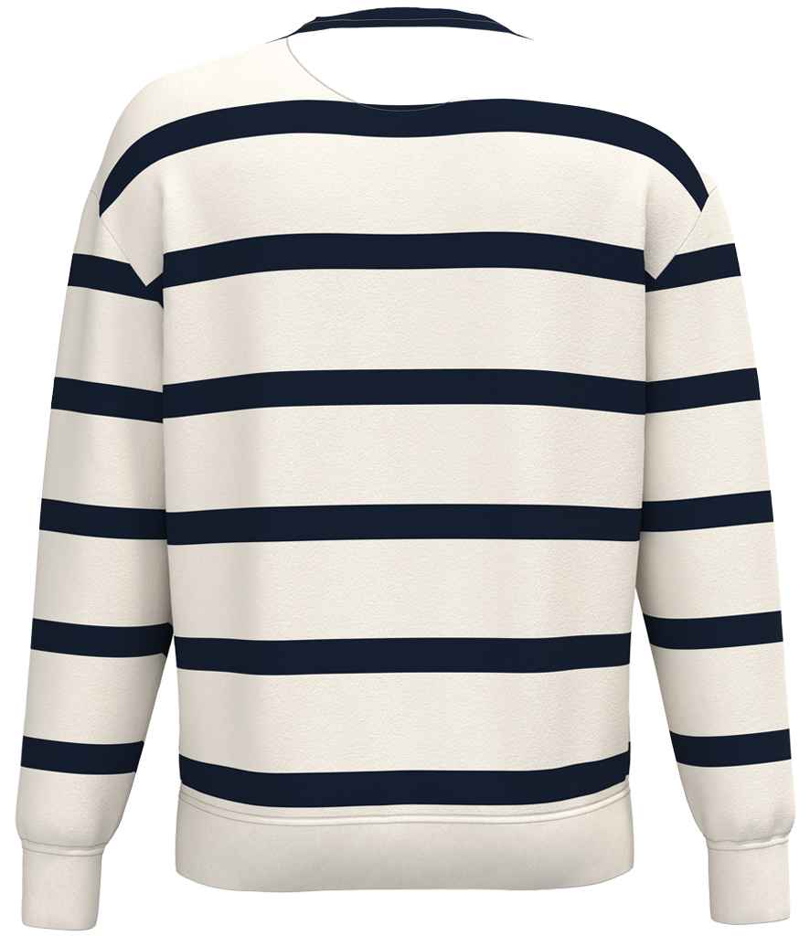 Native Spirit Unisex Striped Crew Neck Sweatshirt in Ivory/Navy Stripes, back view