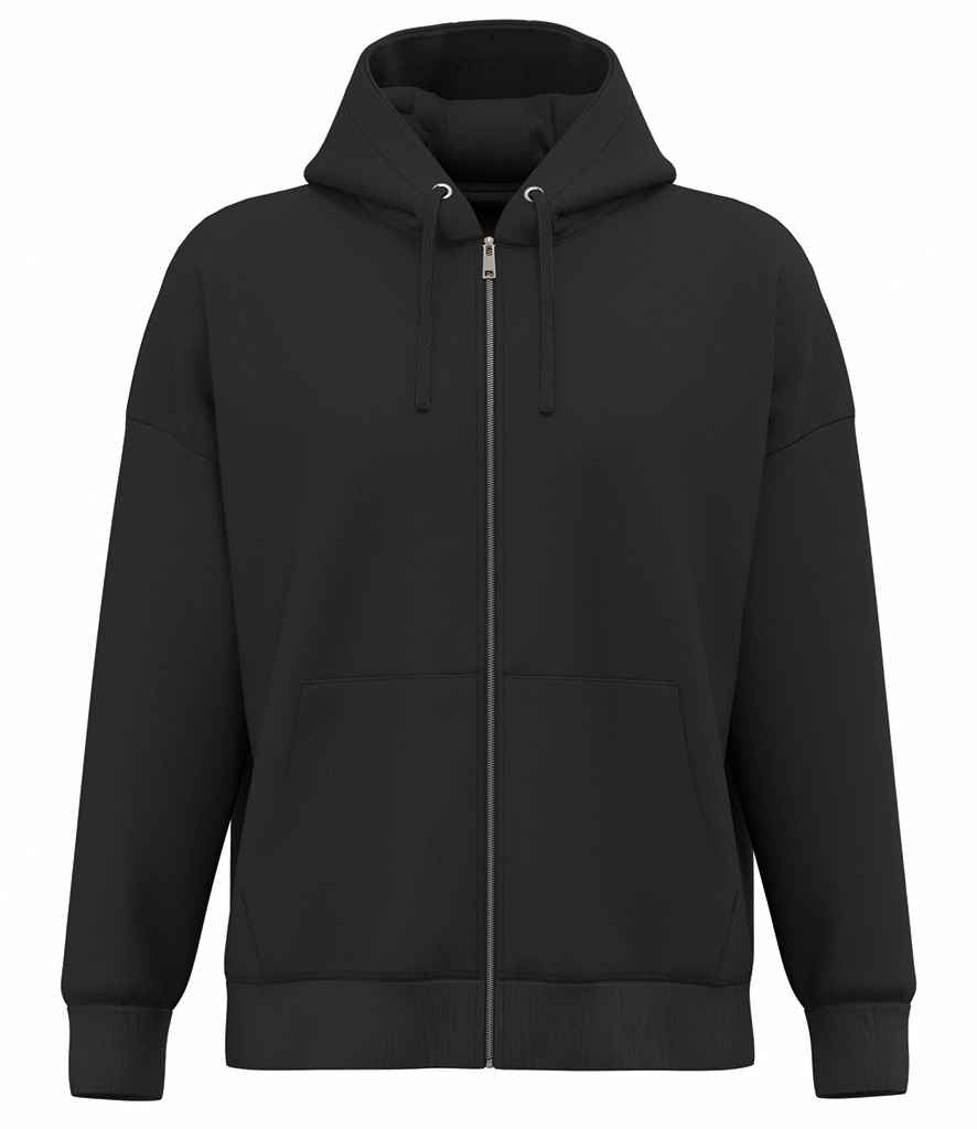 Native Spirit Unisex Heavyweight Oversized Full Zip Hooded Sweatshirt in Black, front view