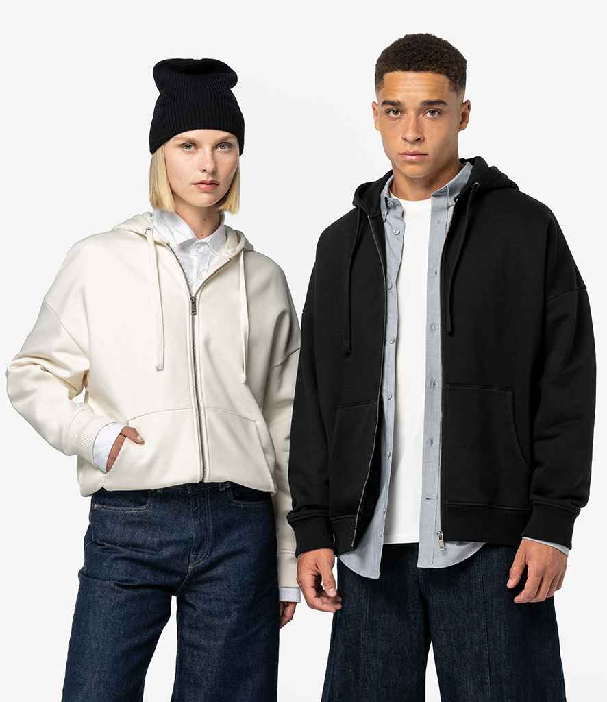 Native Spirit Unisex Heavyweight Oversized Full Zip Hooded Sweatshirt in Black
