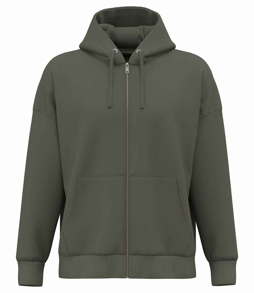 Native Spirit Unisex Heavyweight Oversized Full Zip Hooded Sweatshirt in Organic Khaki, front view