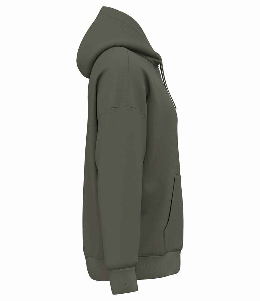 Native Spirit Unisex Heavyweight Oversized Full Zip Hooded Sweatshirt in Organic Khaki, side view