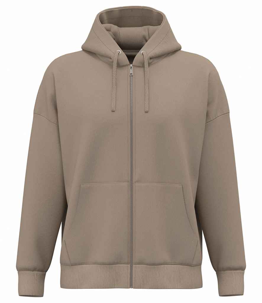 Native Spirit Unisex Heavyweight Oversized Full Zip Hooded Sweatshirt in Wet Sand, front view
