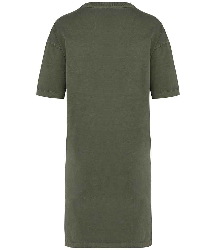 Native Spirit Ladies T-Shirt Dress in Washed Organic Khaki, back view