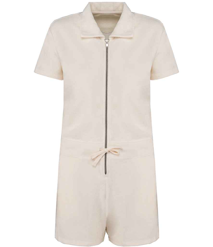 Native Spirit Ladies Terry Towel Short Overall in Ivory, front view