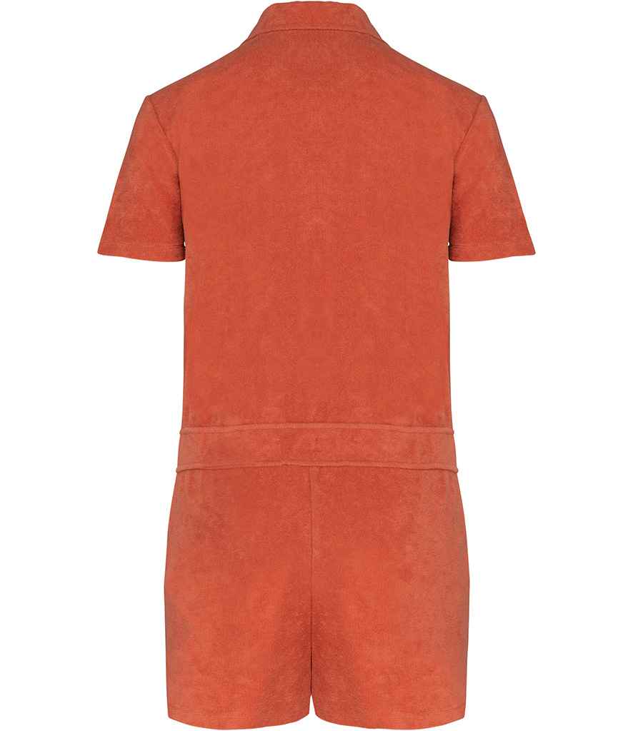 Native Spirit Ladies Terry Towel Short Overall in Sweet Pomelo, back view