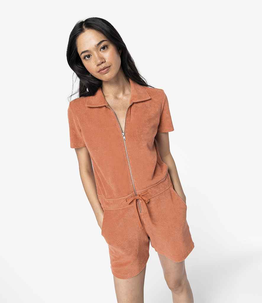 Native Spirit Ladies Terry Towel Short Overall in Sweet Pomelo