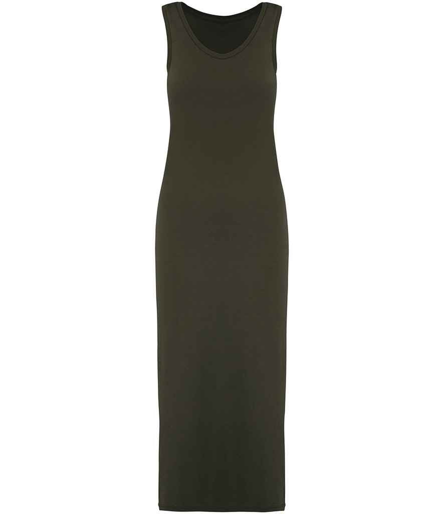 Native Spirit Ladies Jersey Washed Dress in Washed Organic Khaki, front view