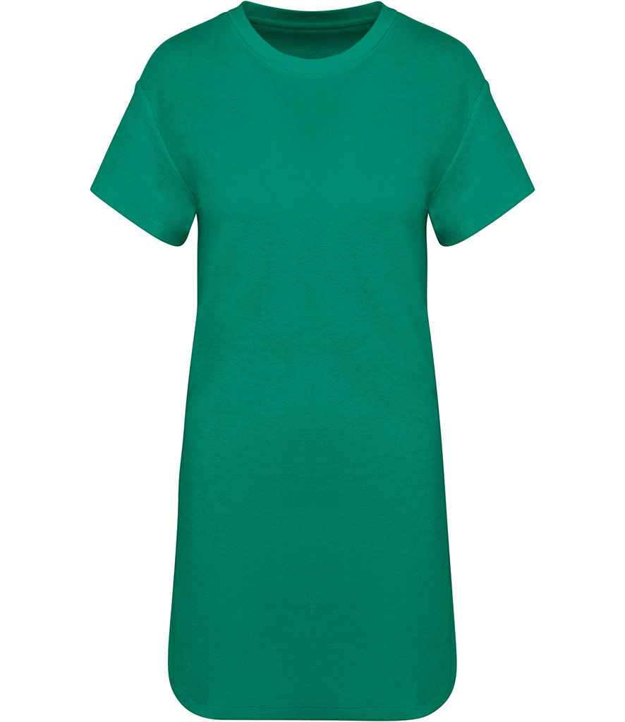 Native Spirit Ladies Terry Towel Dropped Shoulder T-Shirt Dress in Malachite Green, front view