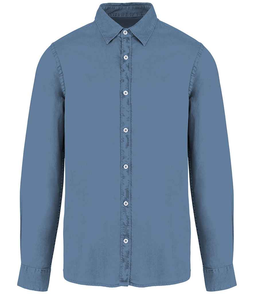 Native Spirit Washed Long Sleeve Shirt in Washed Cool Blue, front view