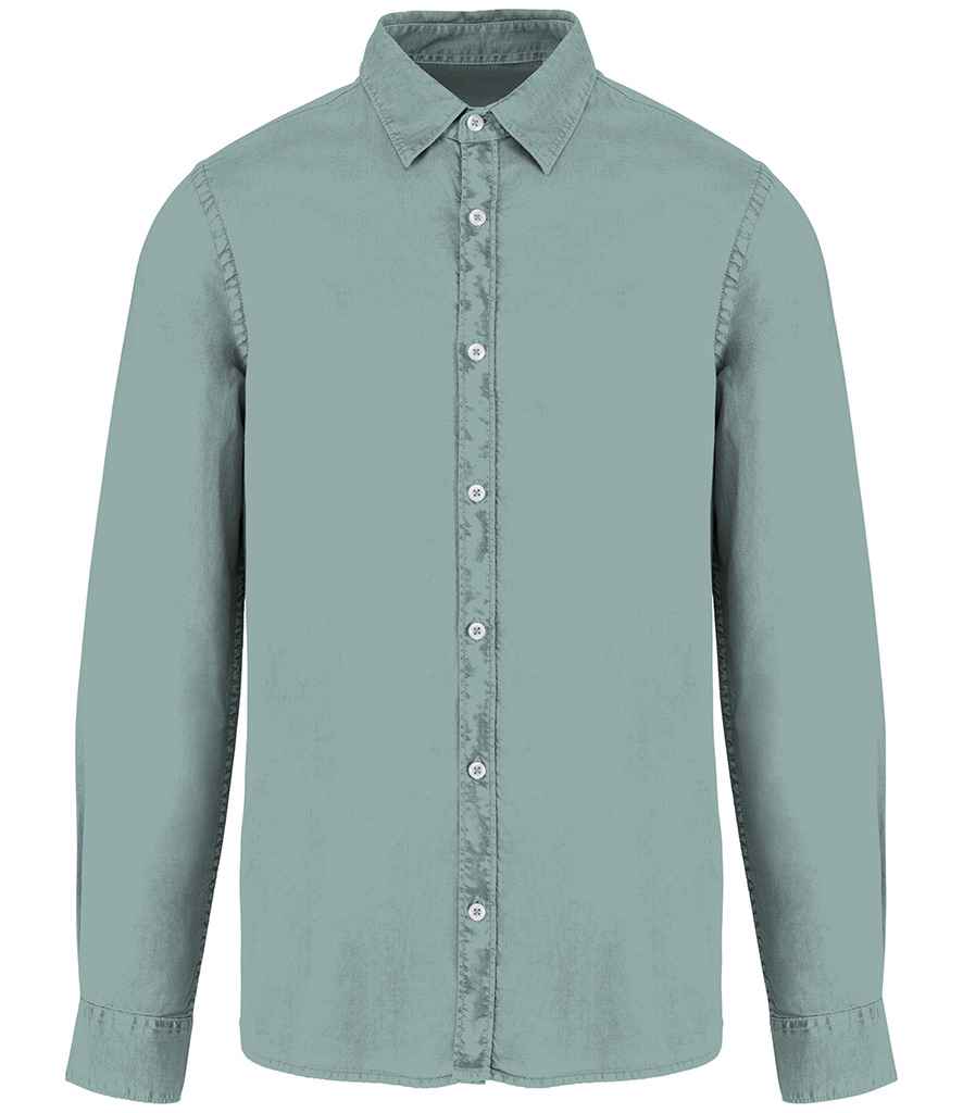 Native Spirit Washed Long Sleeve Shirt in Washed Jade Green, front view