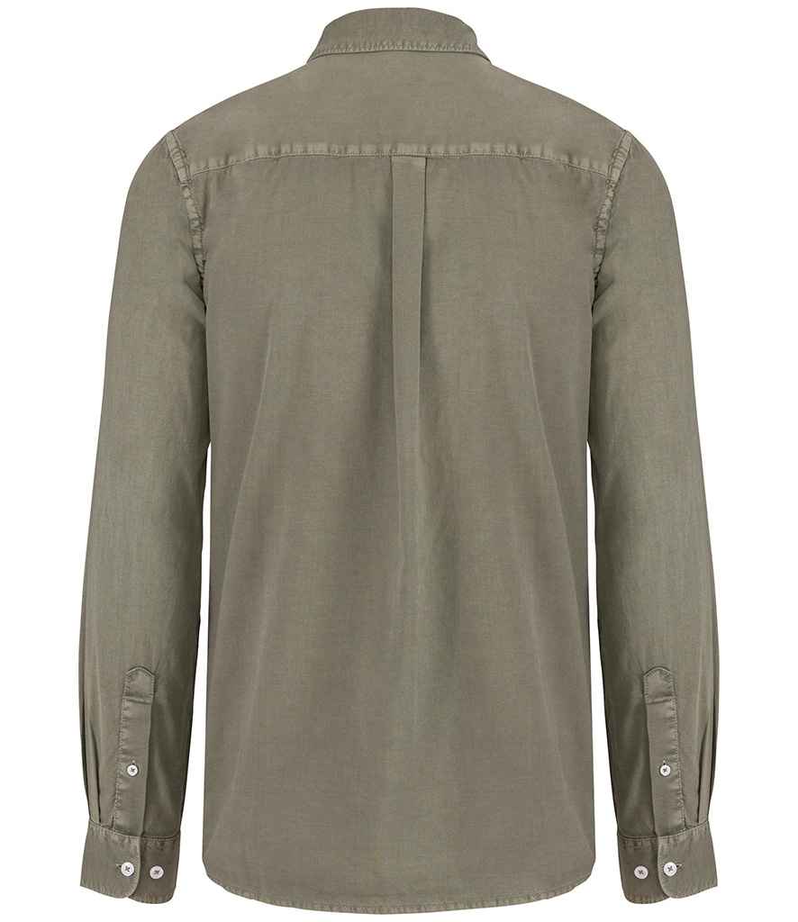 Native Spirit Washed Long Sleeve Shirt in Washed Pale Khaki, back view