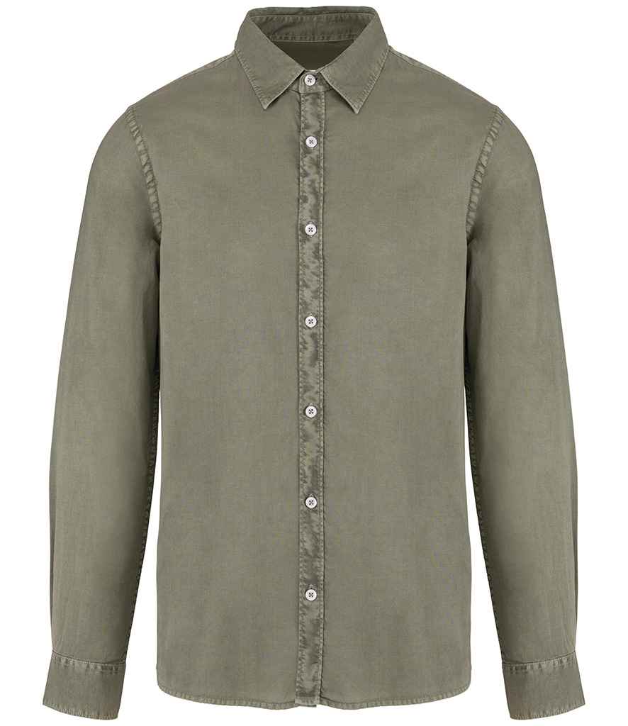 Native Spirit Washed Long Sleeve Shirt in Washed Pale Khaki, front view