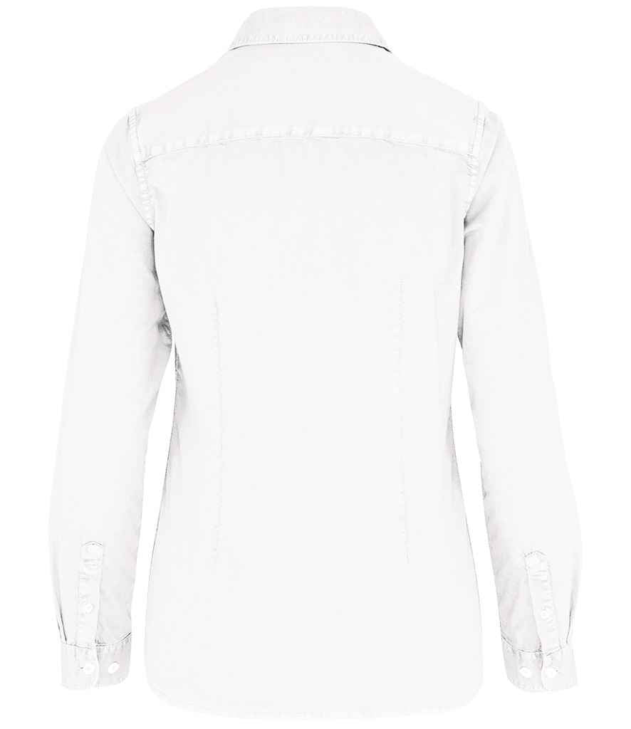 Native Spirit Ladies Washed Long Sleeve Shirt in Washed White, back view