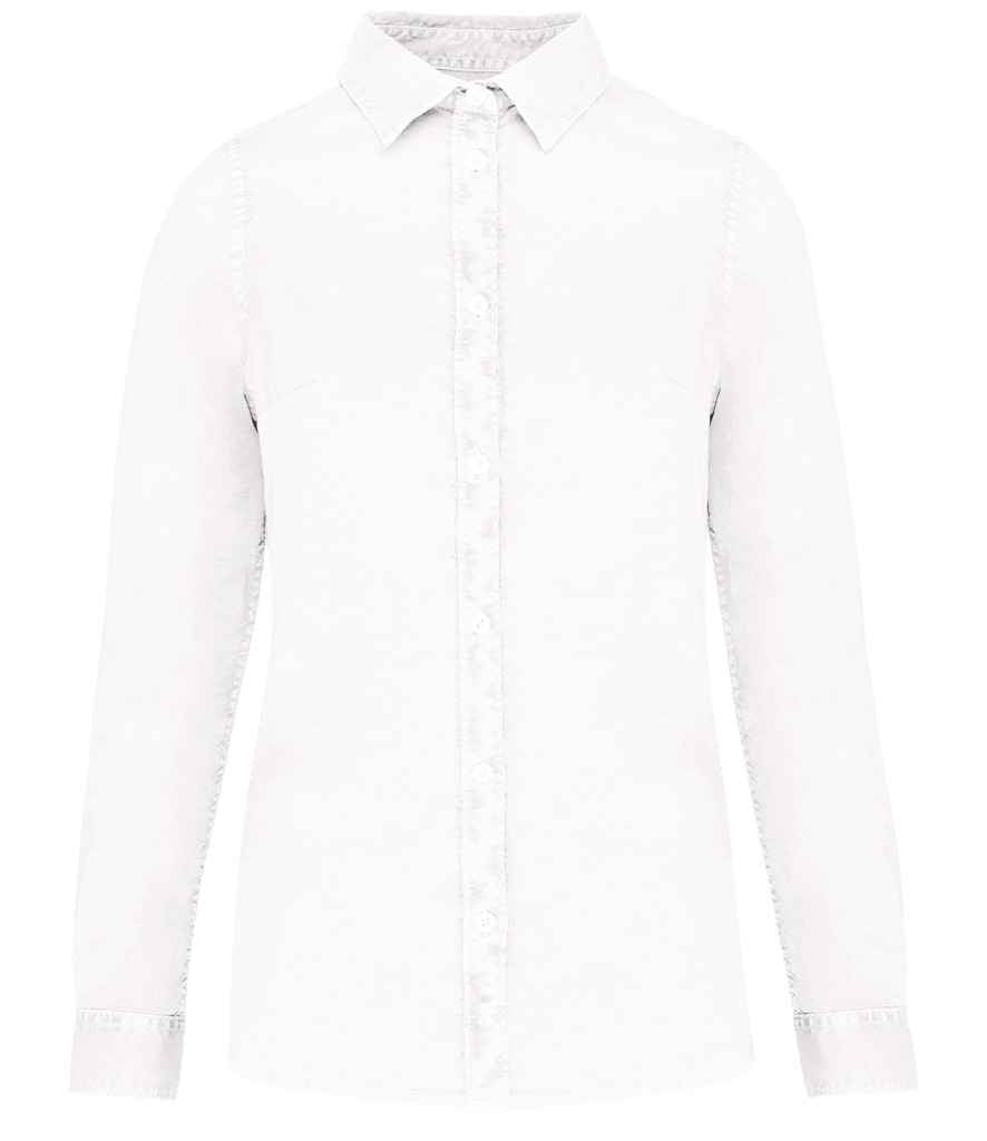 Native Spirit Ladies Washed Long Sleeve Shirt in Washed White, front view