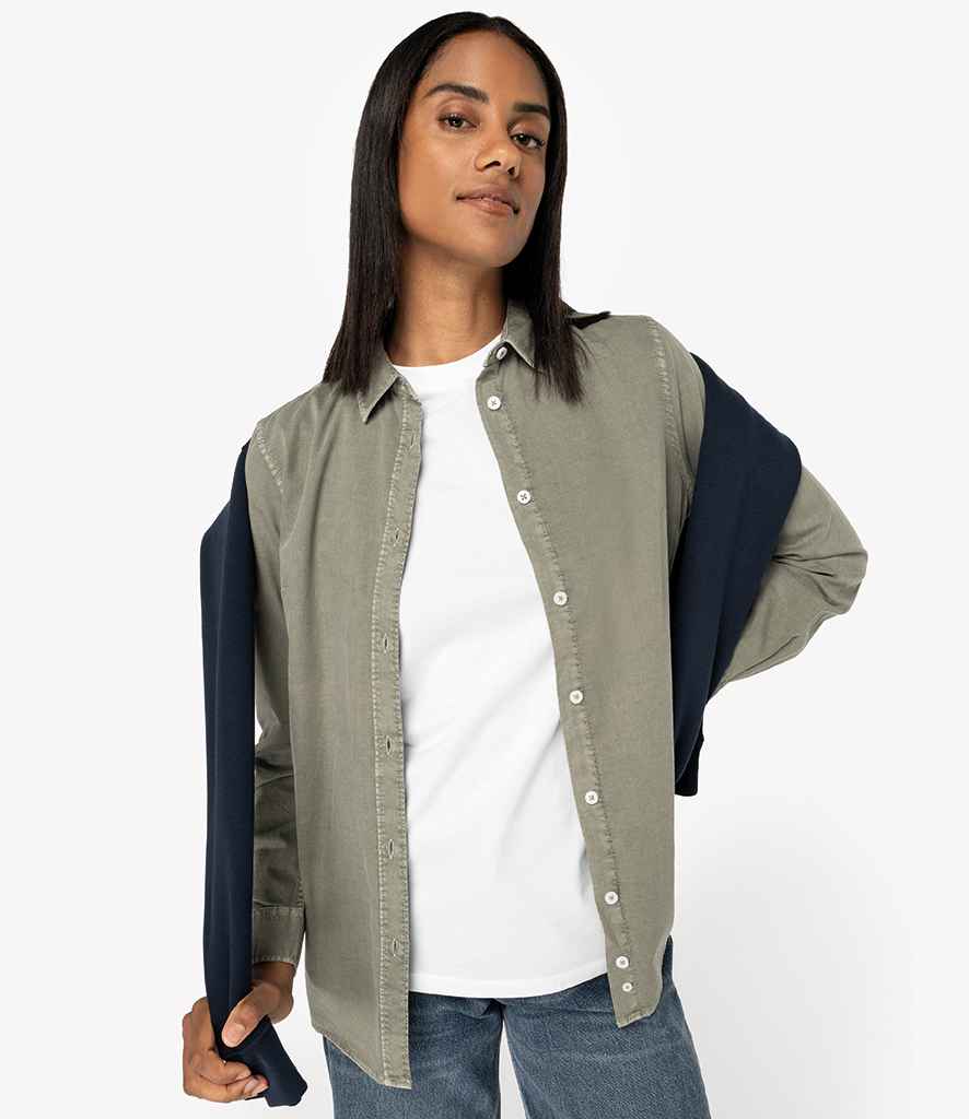 Native Spirit Ladies Washed Long Sleeve Shirt in Washed Pale Khaki