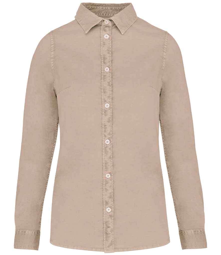 Native Spirit Ladies Washed Long Sleeve Shirt in Washed Linen, front view