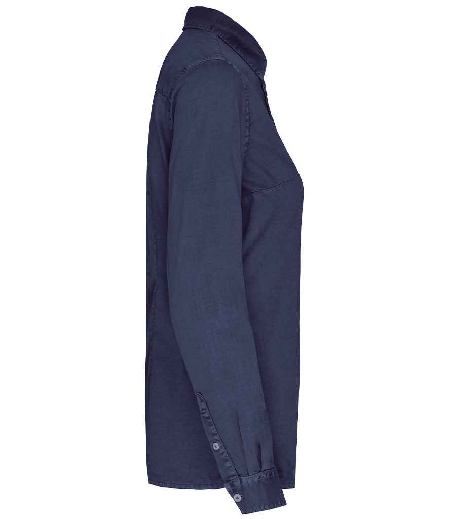 Native Spirit Ladies Washed Long Sleeve Shirt in Washed Navy, side view