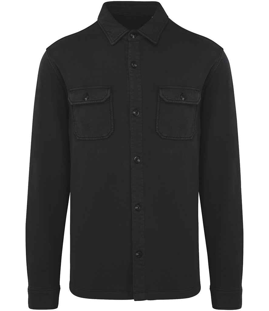 Native Spirit Faded Brushed Fleece Overshirt in Washed Black, front view