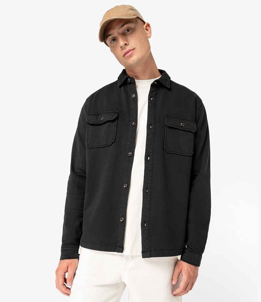 Native Spirit Faded Brushed Fleece Overshirt in Washed Black