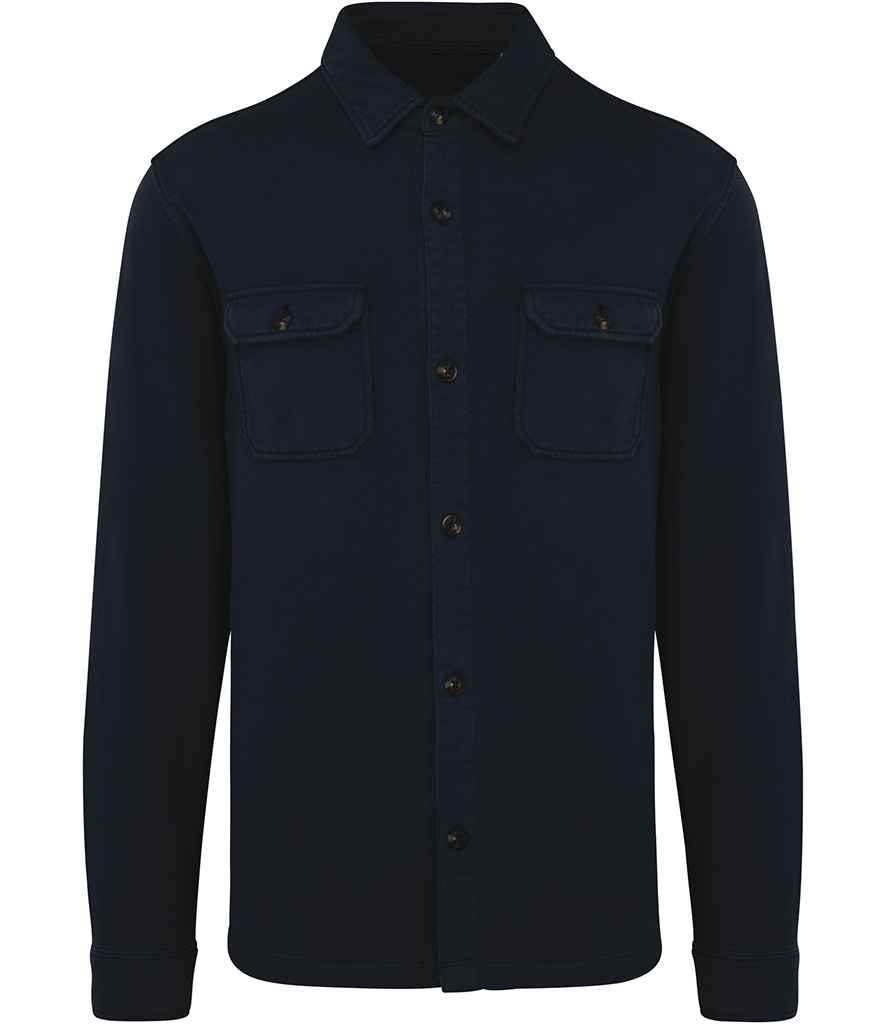 Native Spirit Faded Brushed Fleece Overshirt in Washed Navy, front view