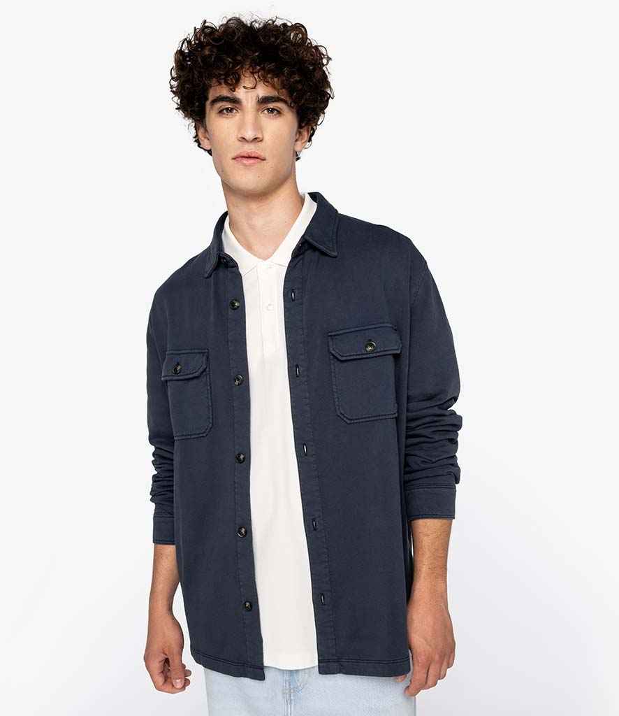 Native Spirit Faded Brushed Fleece Overshirt in Washed Navy